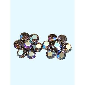 Vintage Sparkling Weiss Signed Prong Set‎ Crystal AB Rhinestones Clip Earrings